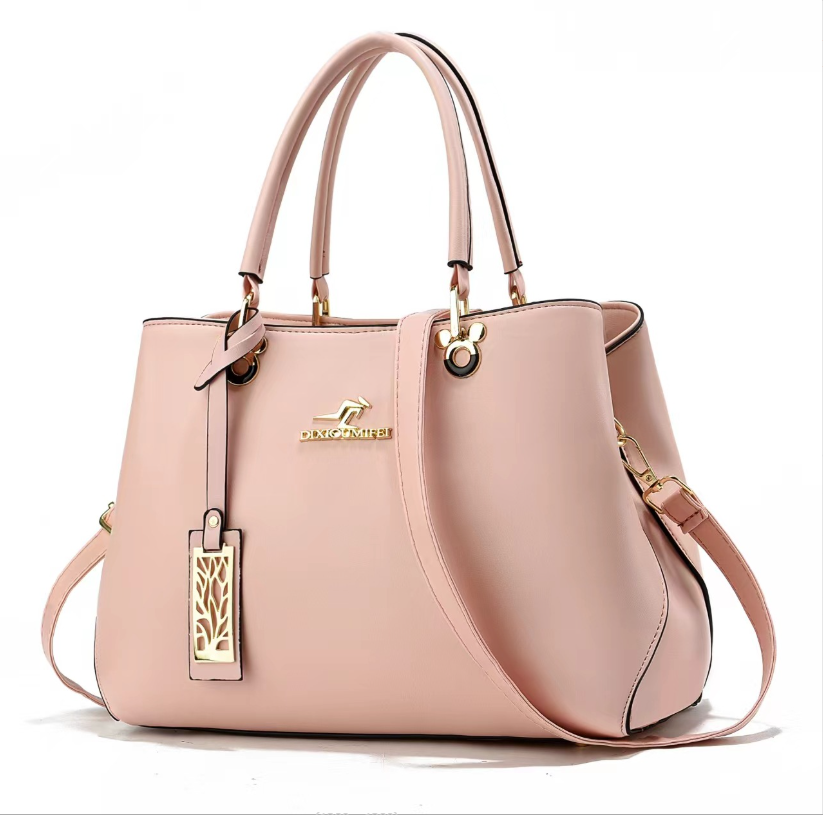 Ladies Faux Leather Satchel Elegant Handbag with Gold Hardware